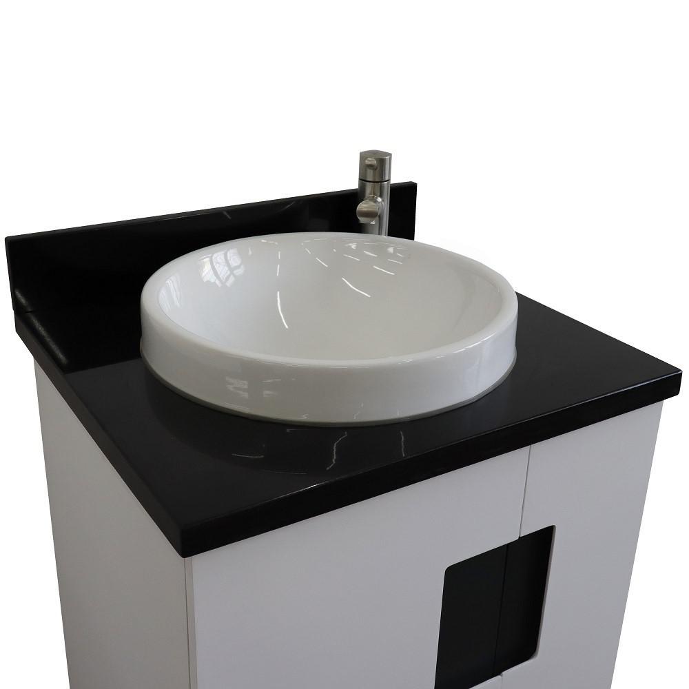 Single sink vanity in White with Black galaxy granite and rectangle sink. Picture 21
