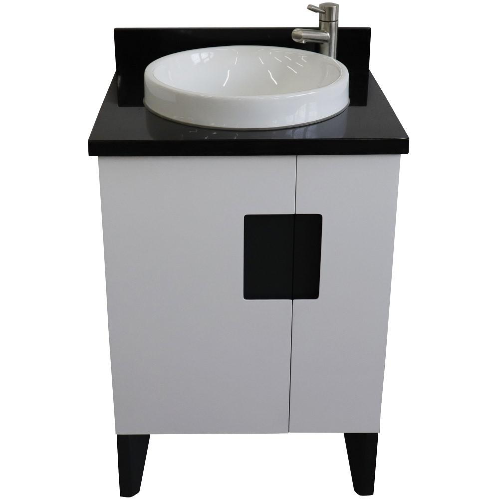 Single sink vanity in White with Black galaxy granite and rectangle sink. Picture 23