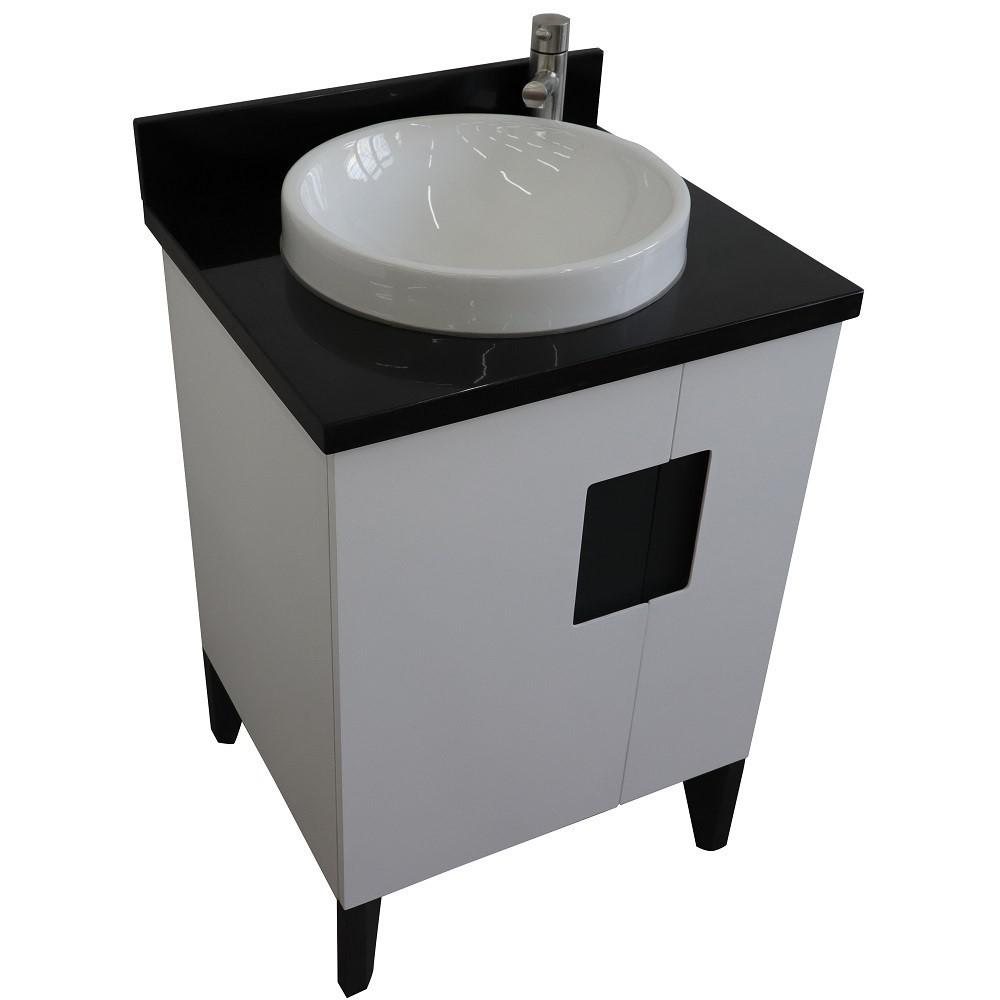 Single sink vanity in White with Black galaxy granite and rectangle sink. Picture 24