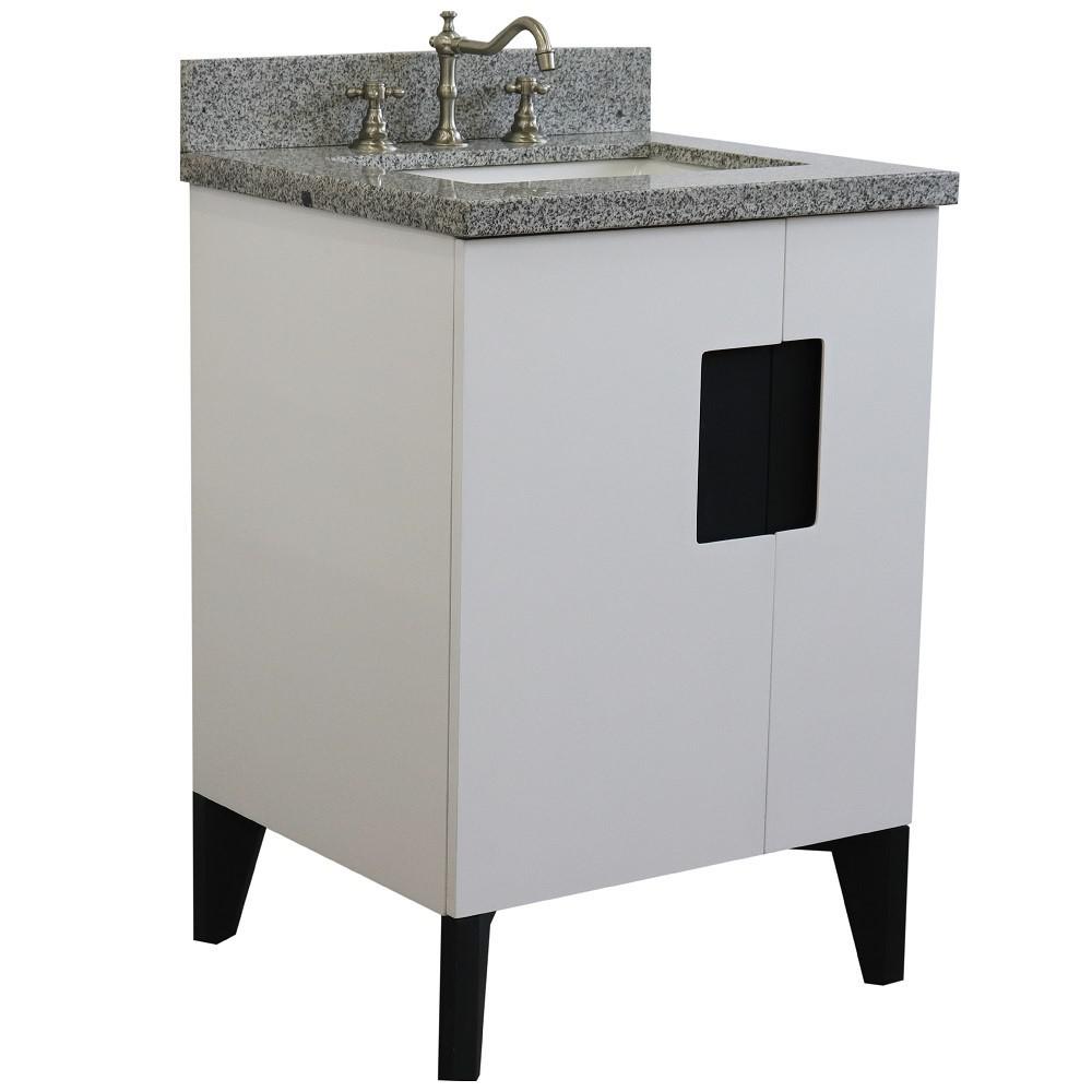 25 Single sink vanity in White finish with Gray granite and rectangle sink. Picture 3
