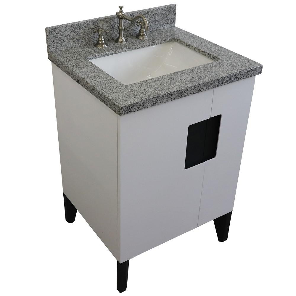 25 Single sink vanity in White finish with Gray granite and rectangle sink. Picture 12