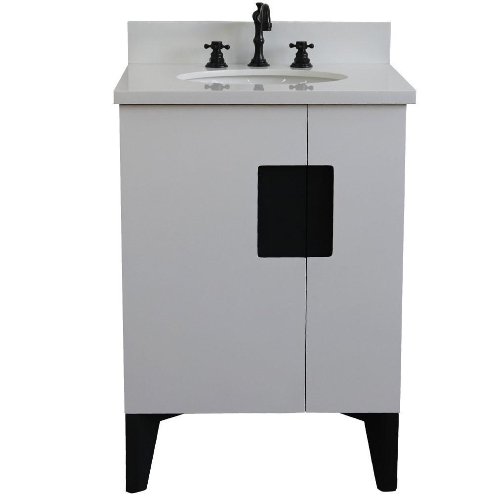 25 Single sink vanity in White finish with White quartz and oval sink. Picture 7