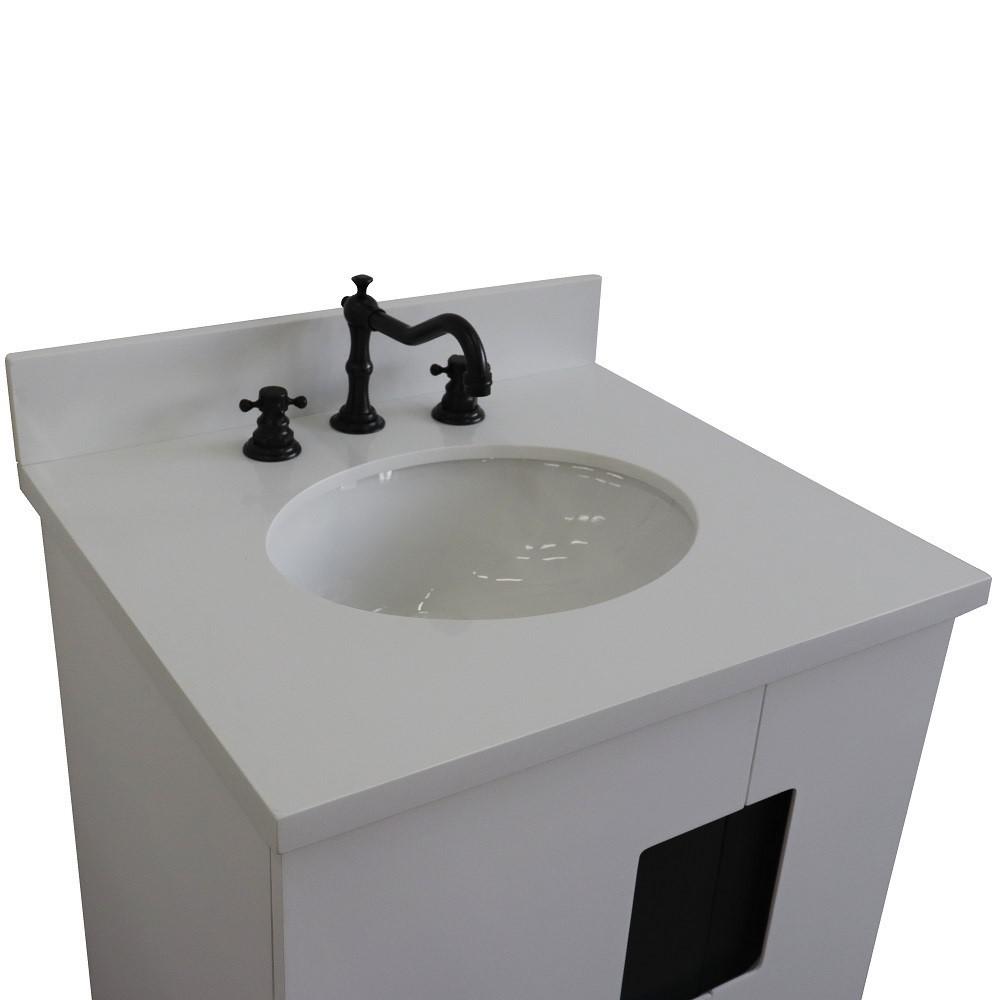 25 Single sink vanity in White finish with White quartz and oval sink. Picture 8