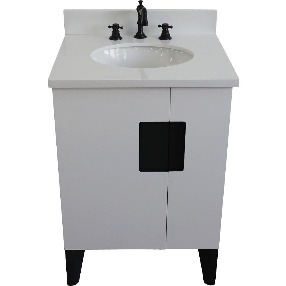 25 Single sink vanity in White finish with White quartz and oval sink. Picture 10