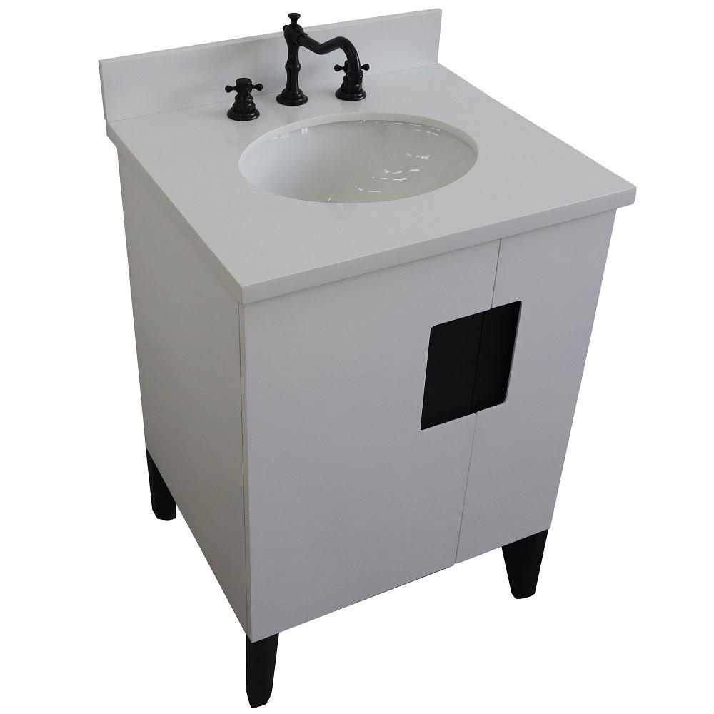 25 Single sink vanity in White finish with White quartz and oval sink. Picture 11