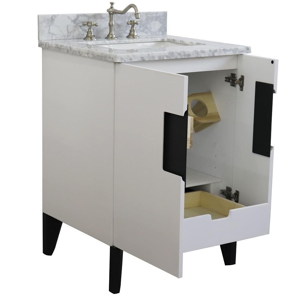 Single sink vanity in White with White Carrara marble and rectangle sink. Picture 7