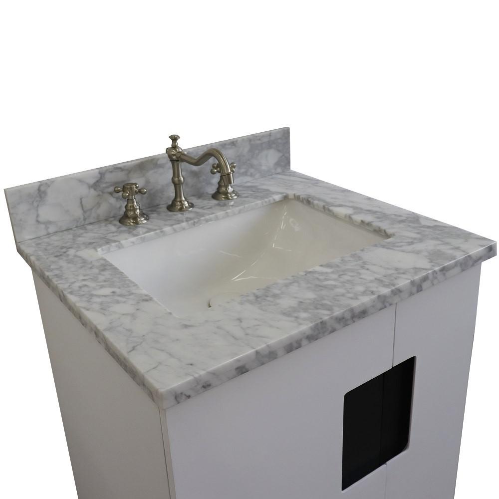 Single sink vanity in White with White Carrara marble and rectangle sink. Picture 9