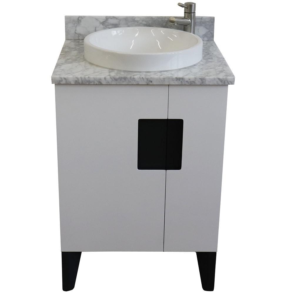 Single sink vanity in White with White Carrara marble and rectangle sink. Picture 23