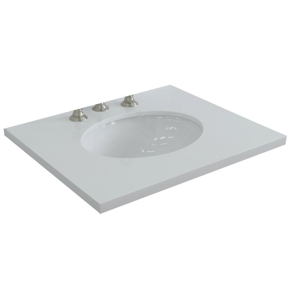 25 White quartz countertop and single oval sink. Picture 2