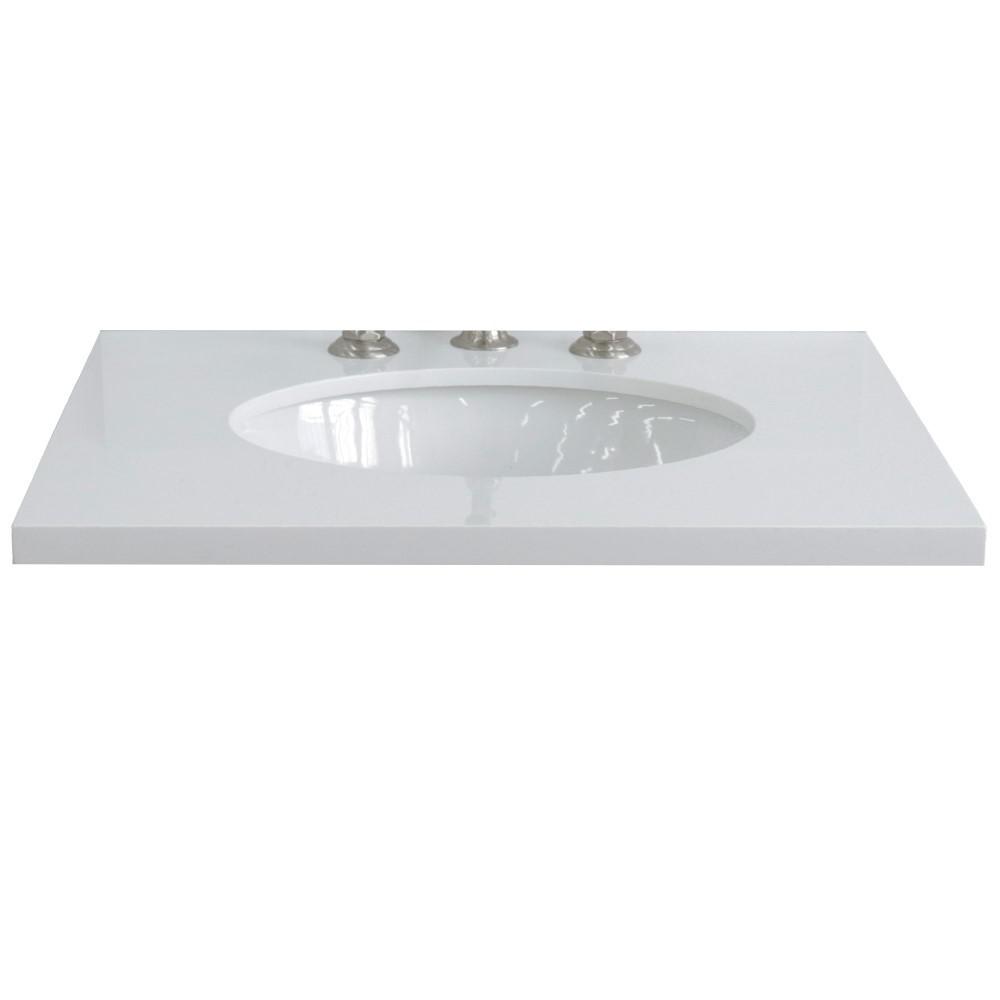 25 White quartz countertop and single oval sink. Picture 3