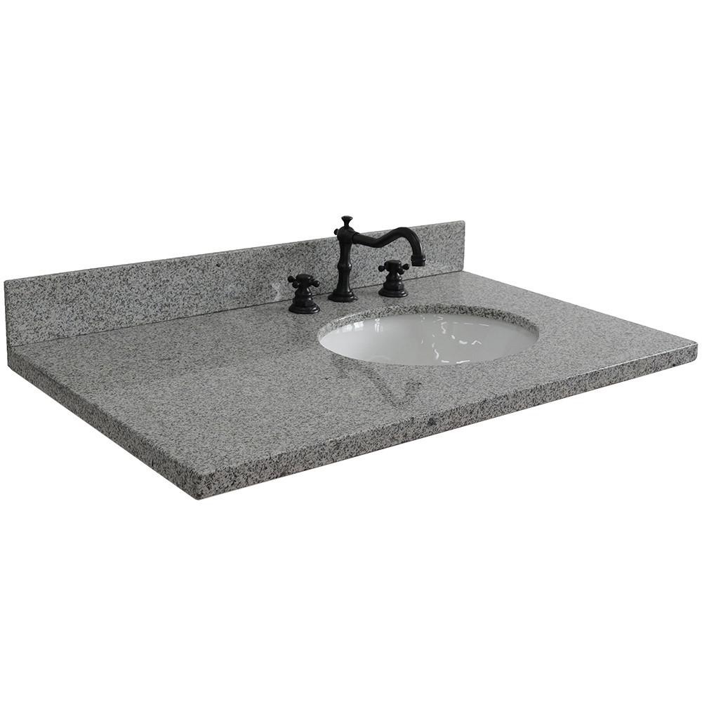 37 Gray granite countertop and single oval right sink. Picture 2