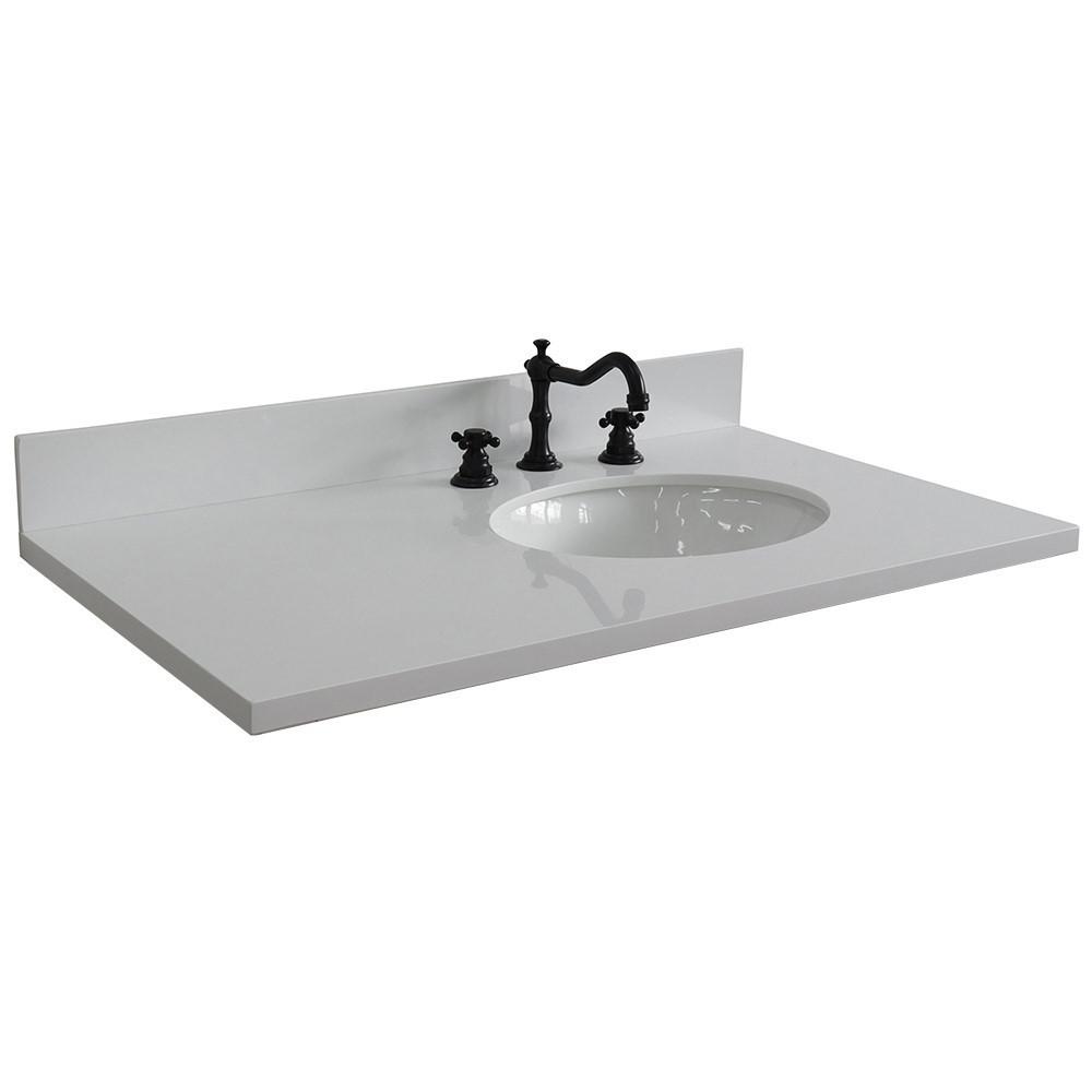 37 White quartz countertop and single oval right sink. Picture 2