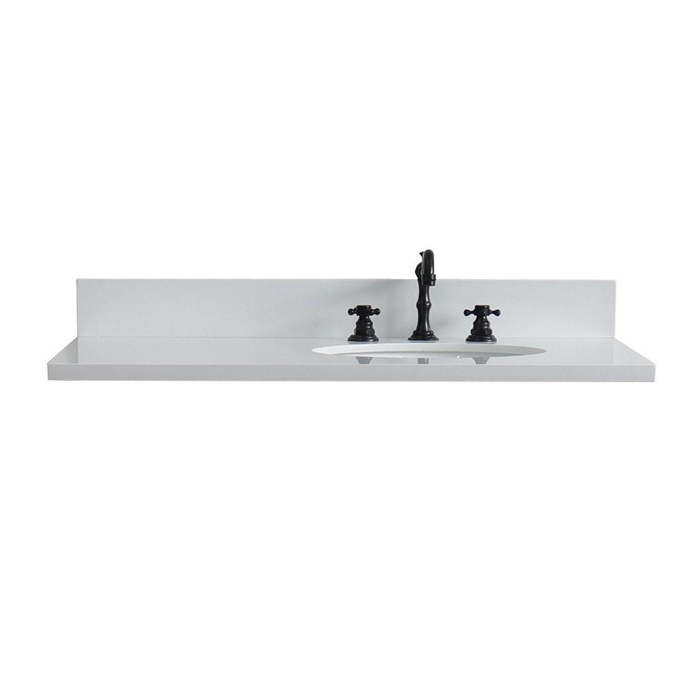 37 White quartz countertop and single oval right sink. Picture 1