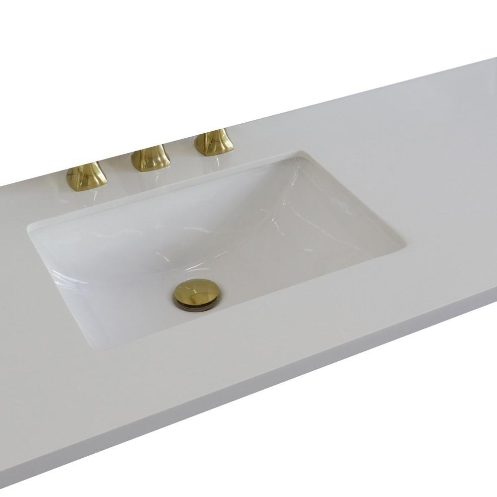 43 White quartz countertop and single rectangle left sink. Picture 4