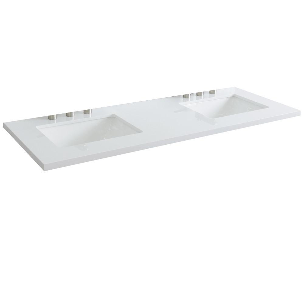 61 White quartz countertop and double rectangle sink. Picture 2