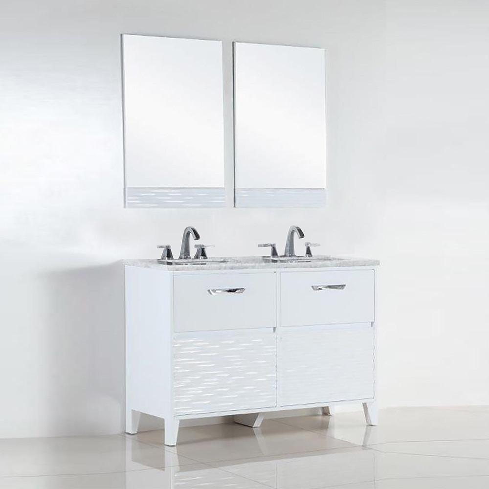 48 in. Double sink vanity with white Carrara top. Picture 2