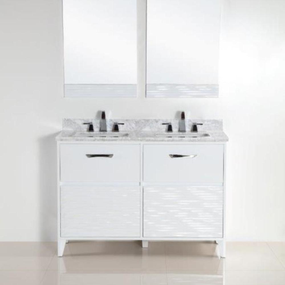 48 in. Double sink vanity with white Carrara top. Picture 4