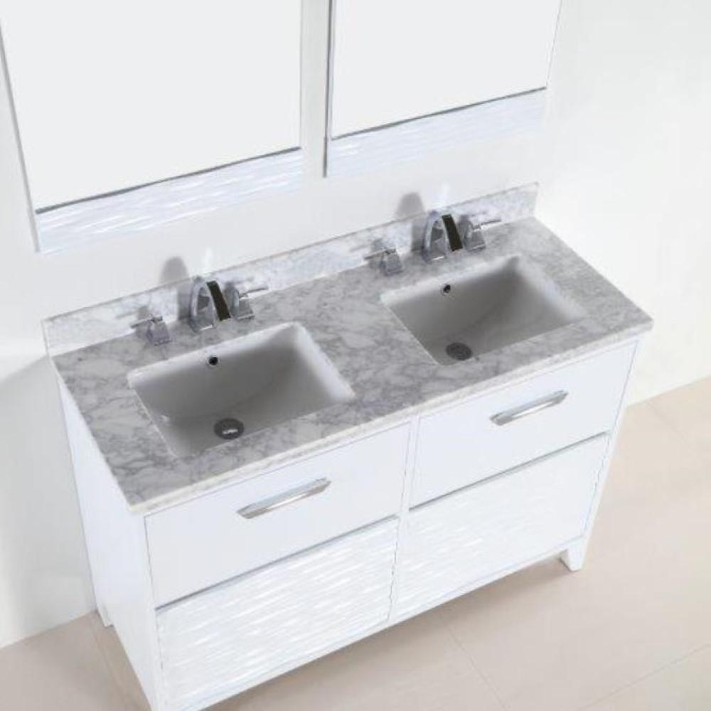 48 in. Double sink vanity with white Carrara top. Picture 5