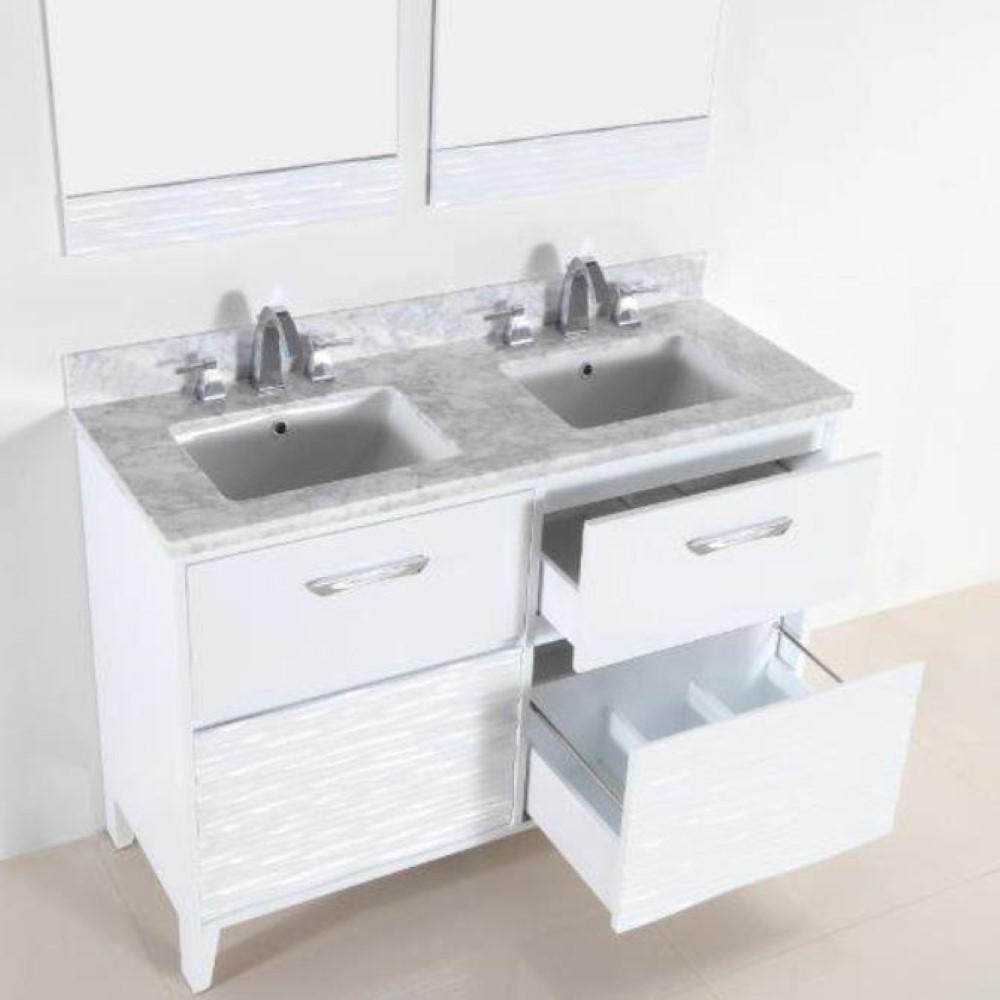 48 in. Double sink vanity with white Carrara top. Picture 6
