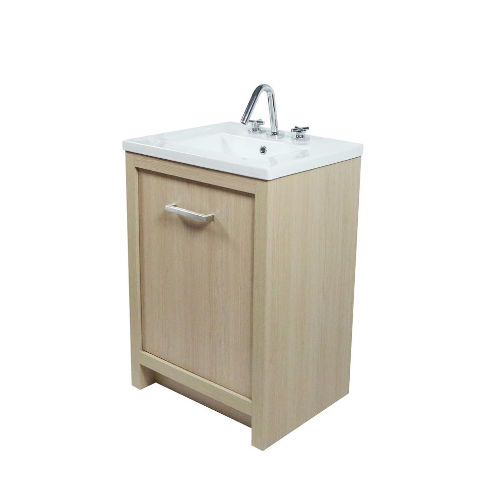 24 Single Sink Vanity In Neutral Finish with White Ceramic Top. Picture 2