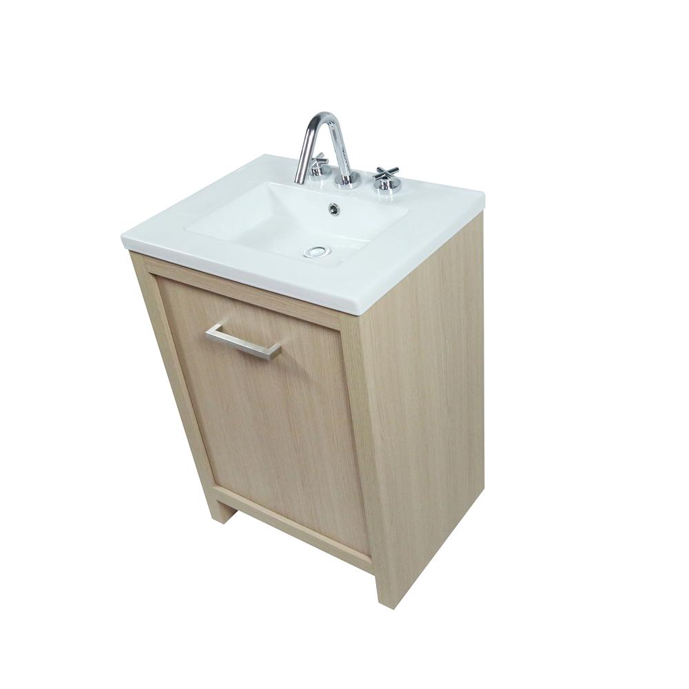 24 Single Sink Vanity In Neutral Finish with White Ceramic Top. Picture 4