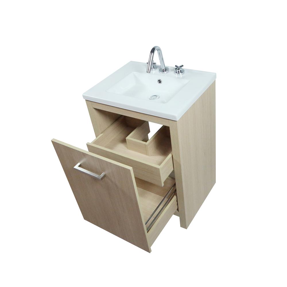 24 Single Sink Vanity In Neutral Finish with White Ceramic Top. Picture 5
