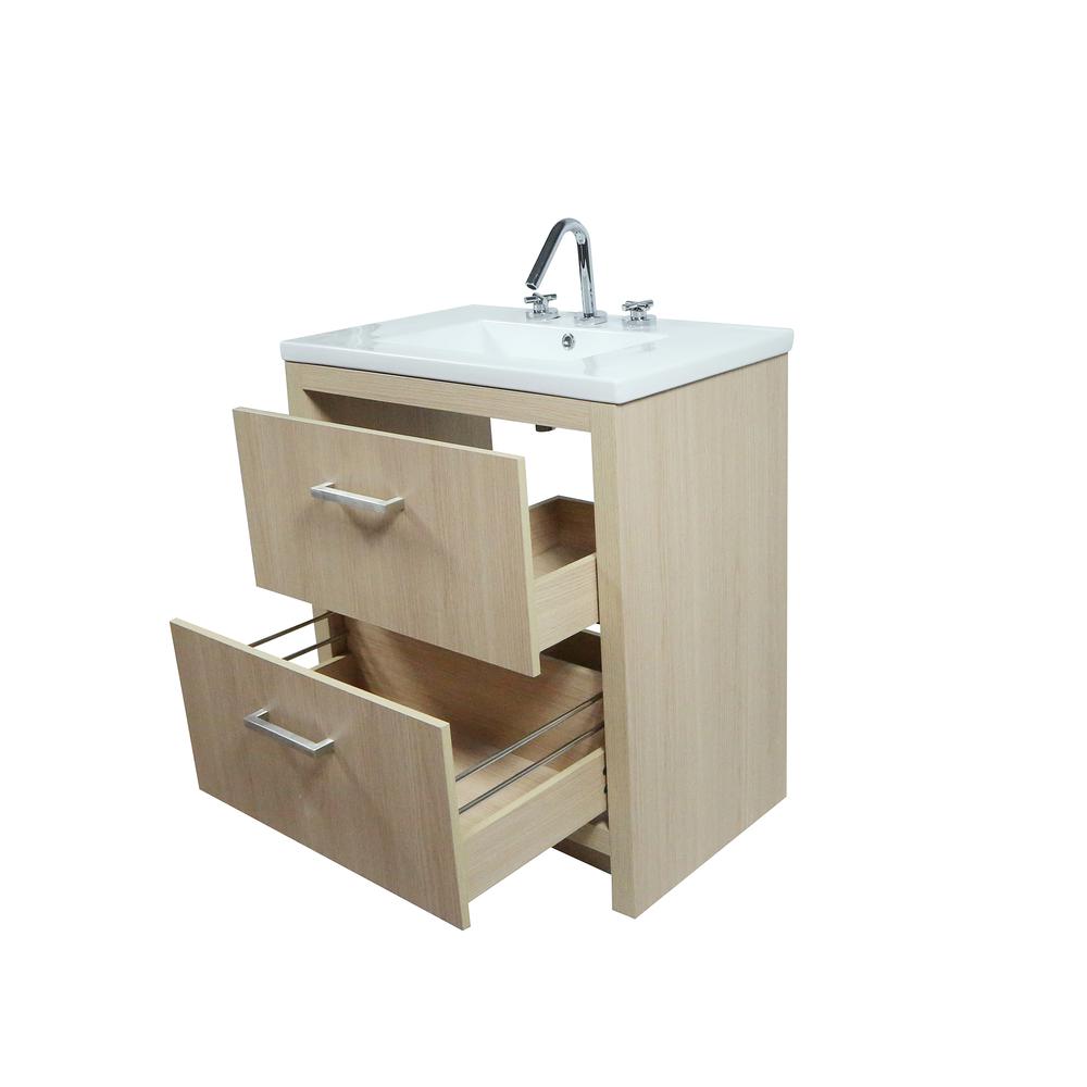 30 Single Sink Vanity In Neutral Finish with White Ceramic Top. Picture 5