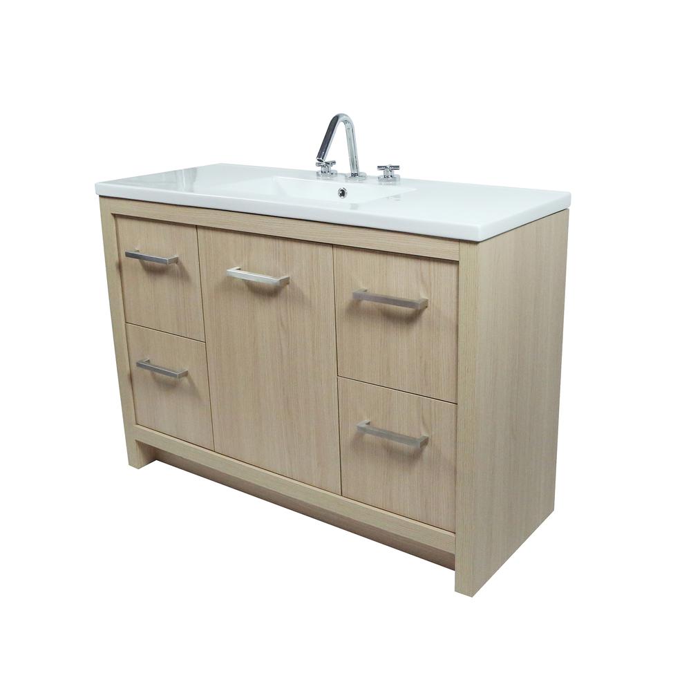 48 Single Sink Vanity In Neutral Finish with White Ceramic Top. Picture 2