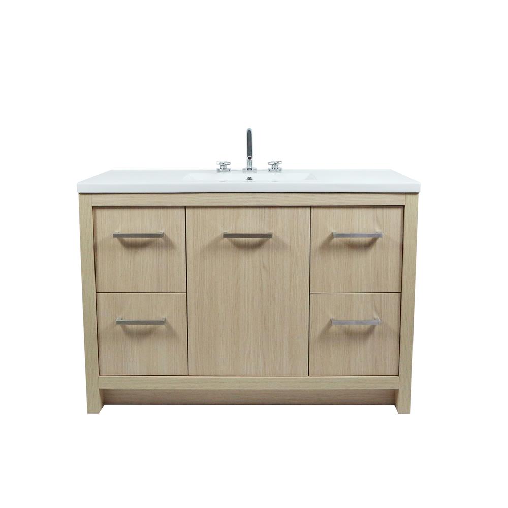 48 Single Sink Vanity In Neutral Finish with White Ceramic Top. Picture 3