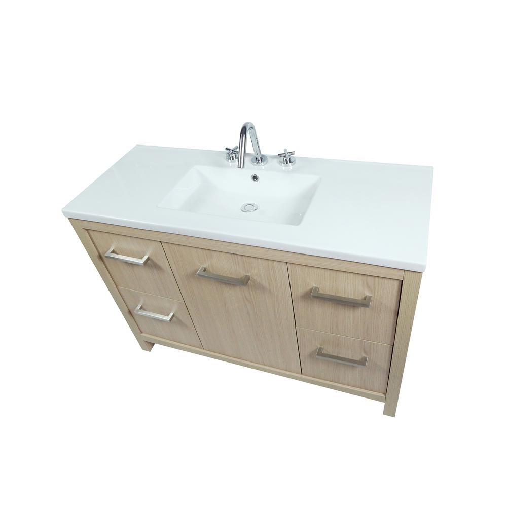 48 Single Sink Vanity In Neutral Finish with White Ceramic Top. Picture 4