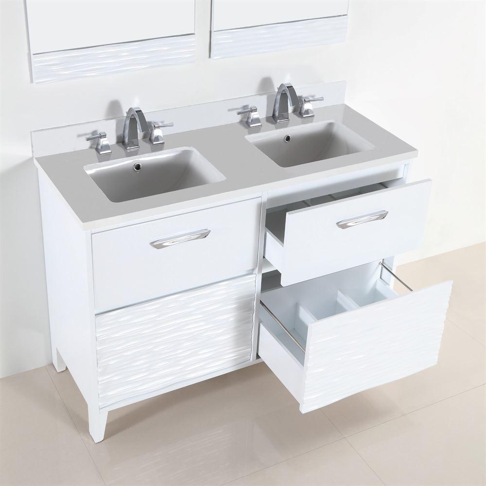 48 in. Double sink vanity with white quartz top. Picture 3