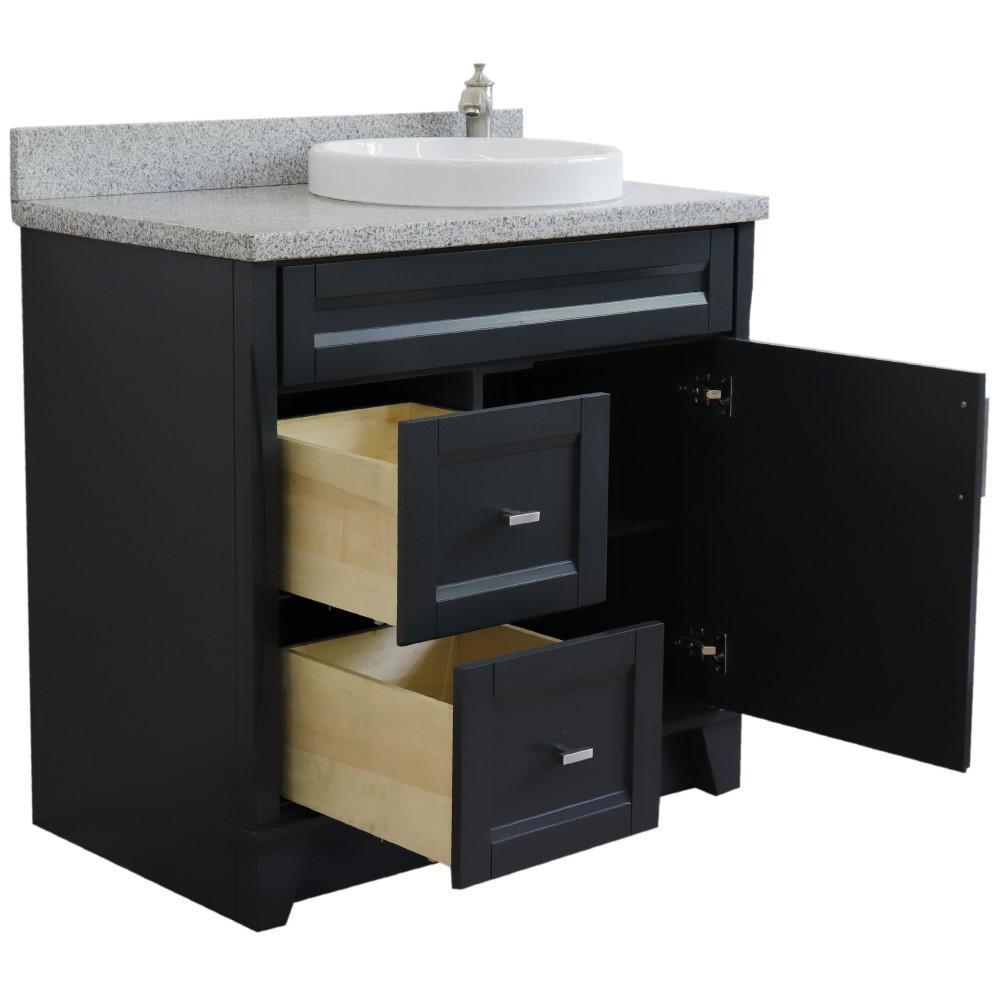 Single sink vanity in Dark Gray with Gray granite and LEFT round sink. Picture 2