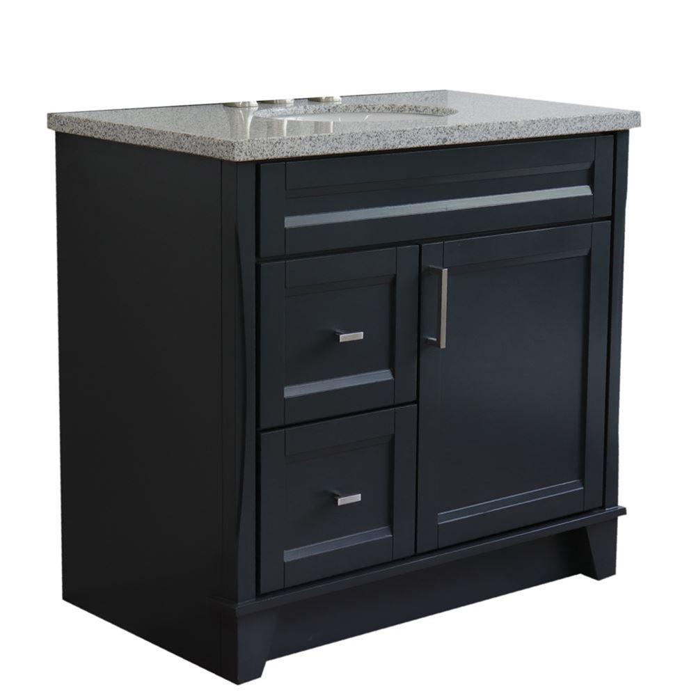 Single sink vanity in Dark Gray with Gray granite and CENTER oval sink. Picture 1
