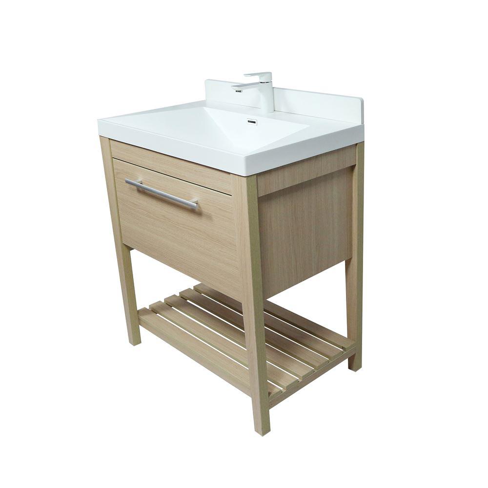 31.5 Single Sink Vanity In Neutral Finish with White Ceramic Top. Picture 1