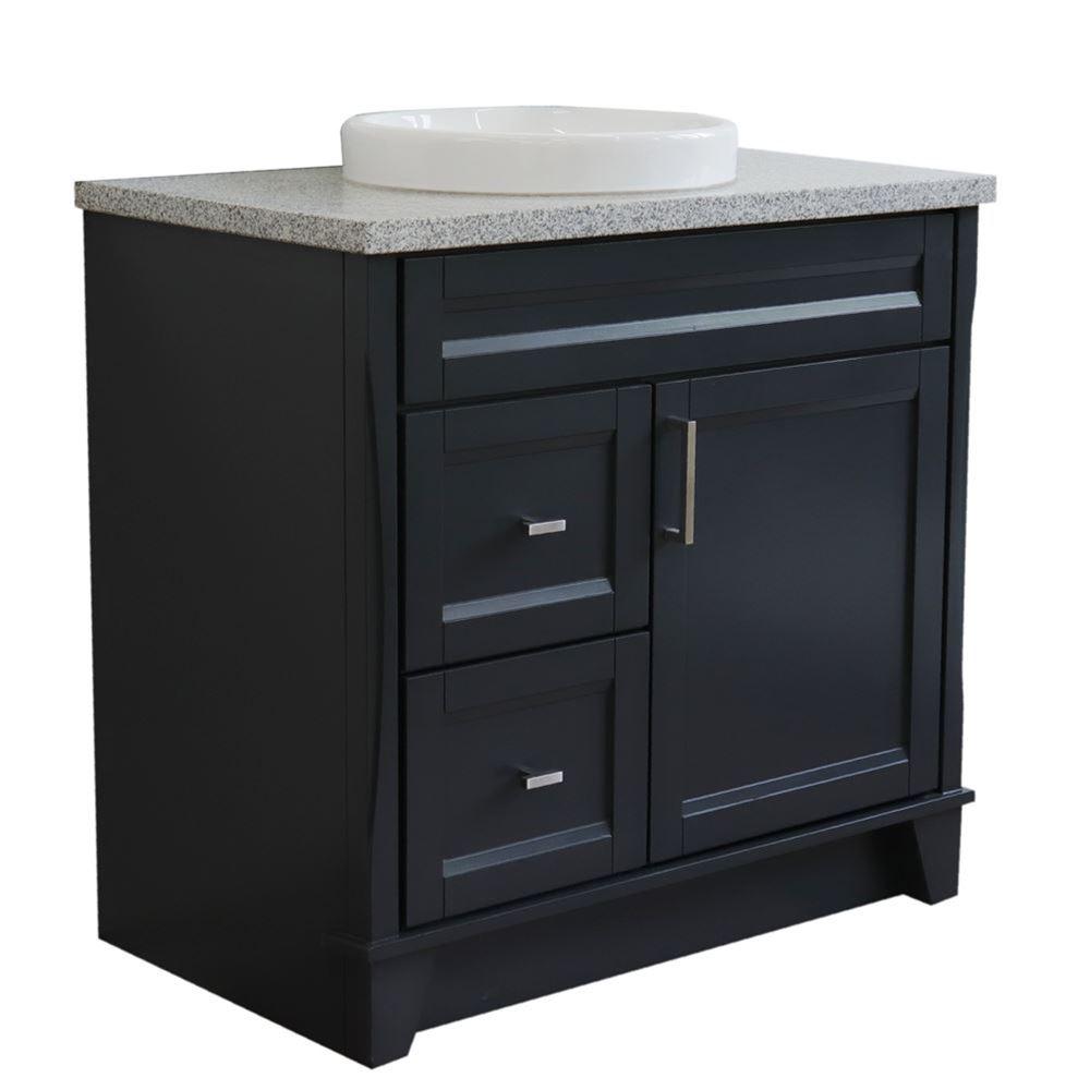 Single sink vanity in Dark Gray with Gray granite and CENTER round sink. Picture 1