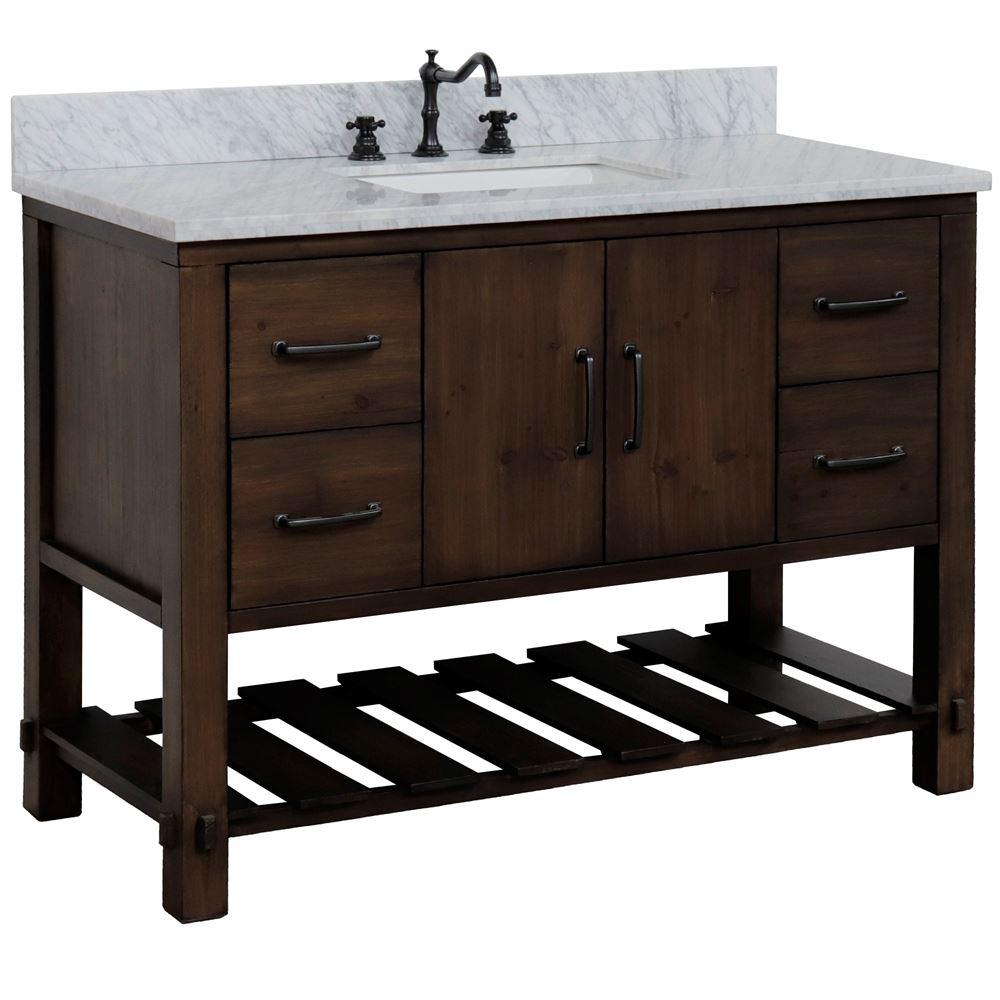 48 in Single Sink Vanity Rustic Wood Finish in White marble Top. Picture 1