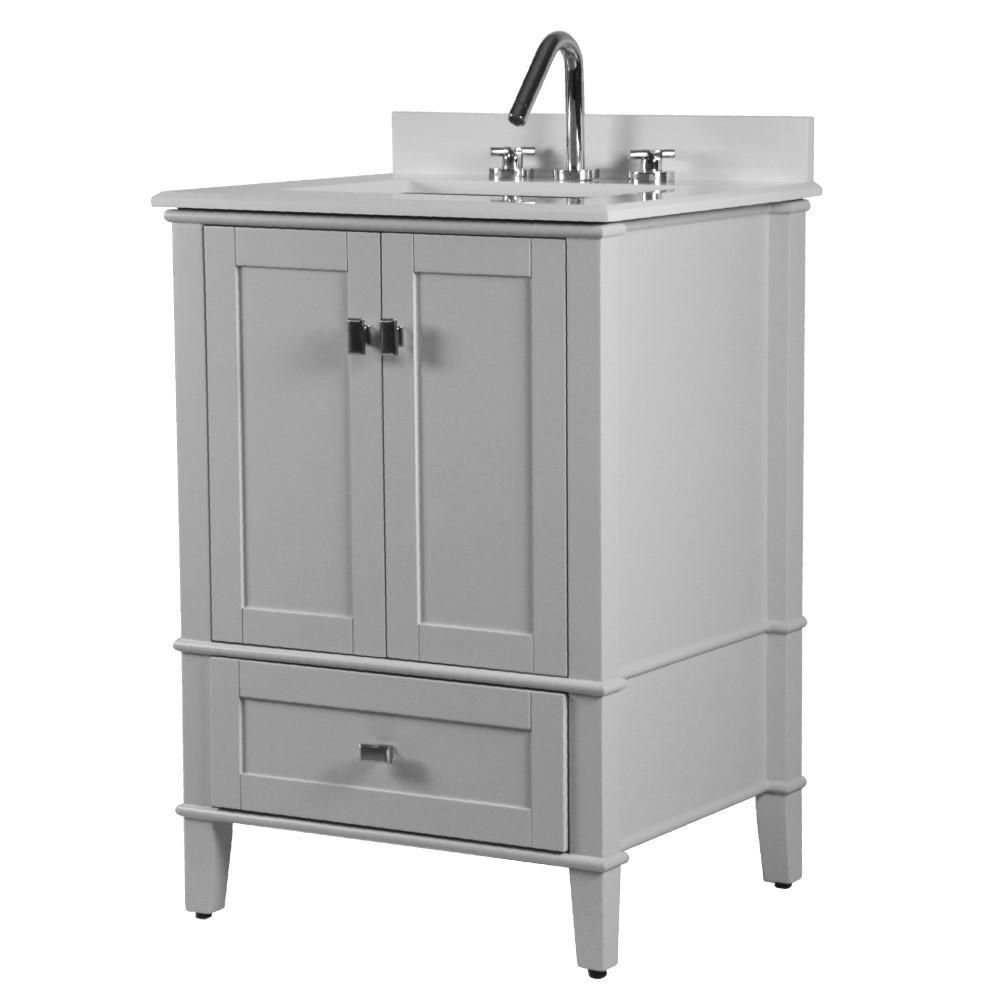 25 SINGLE VANITY IN L/GRAY WITH QUARTZ TOP. Picture 3