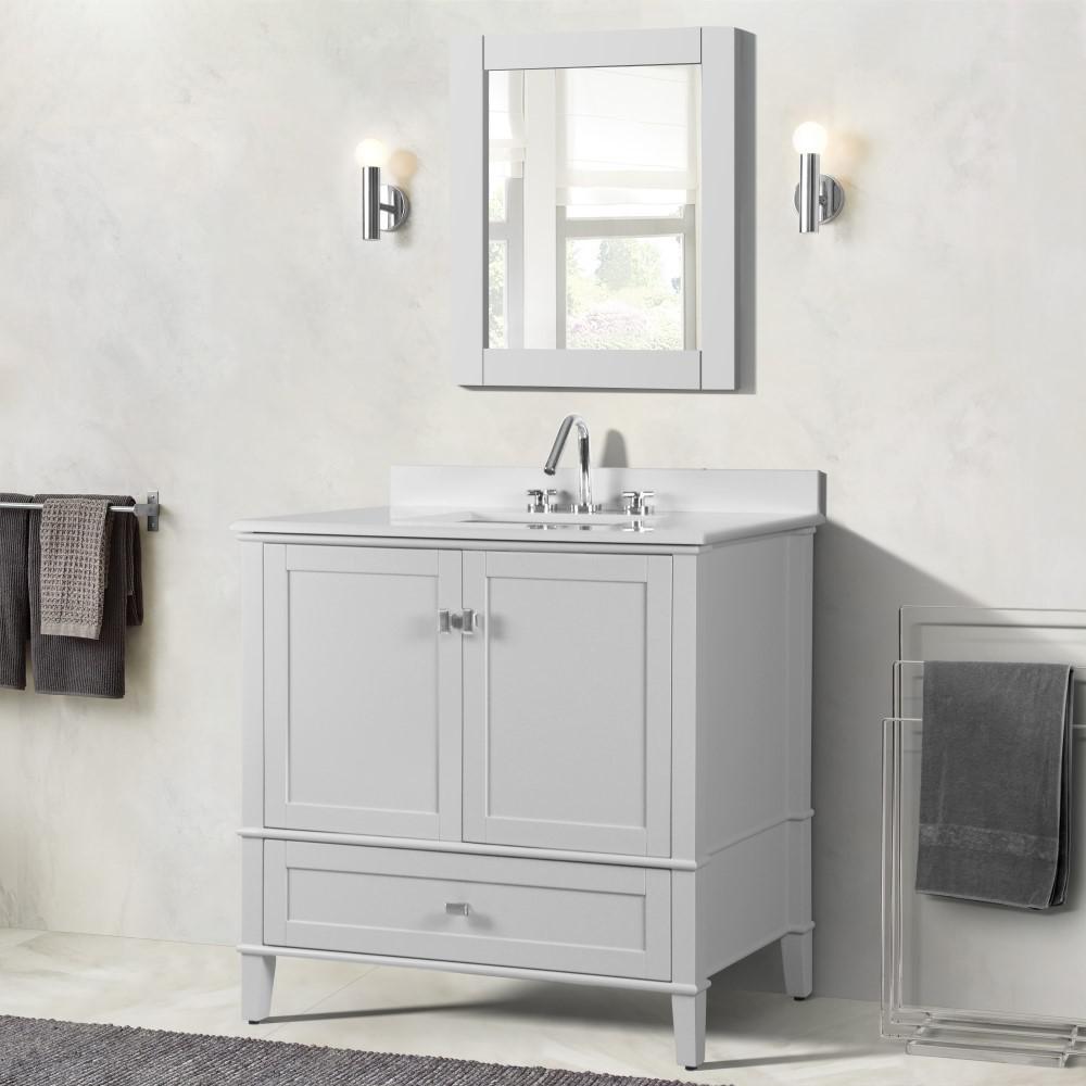 37 SINGLE VANITY IN WHITE WITH QUARTZ TOP. Picture 2
