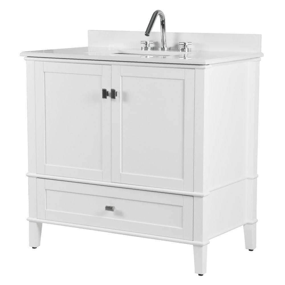37 SINGLE VANITY IN WHITE WITH QUARTZ TOP. Picture 3