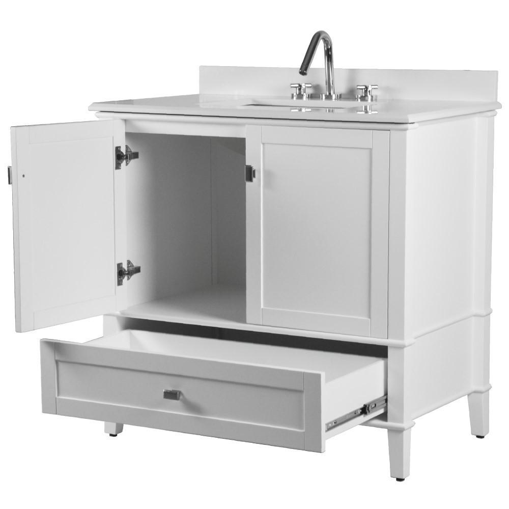 37 SINGLE VANITY IN WHITE WITH QUARTZ TOP. Picture 6