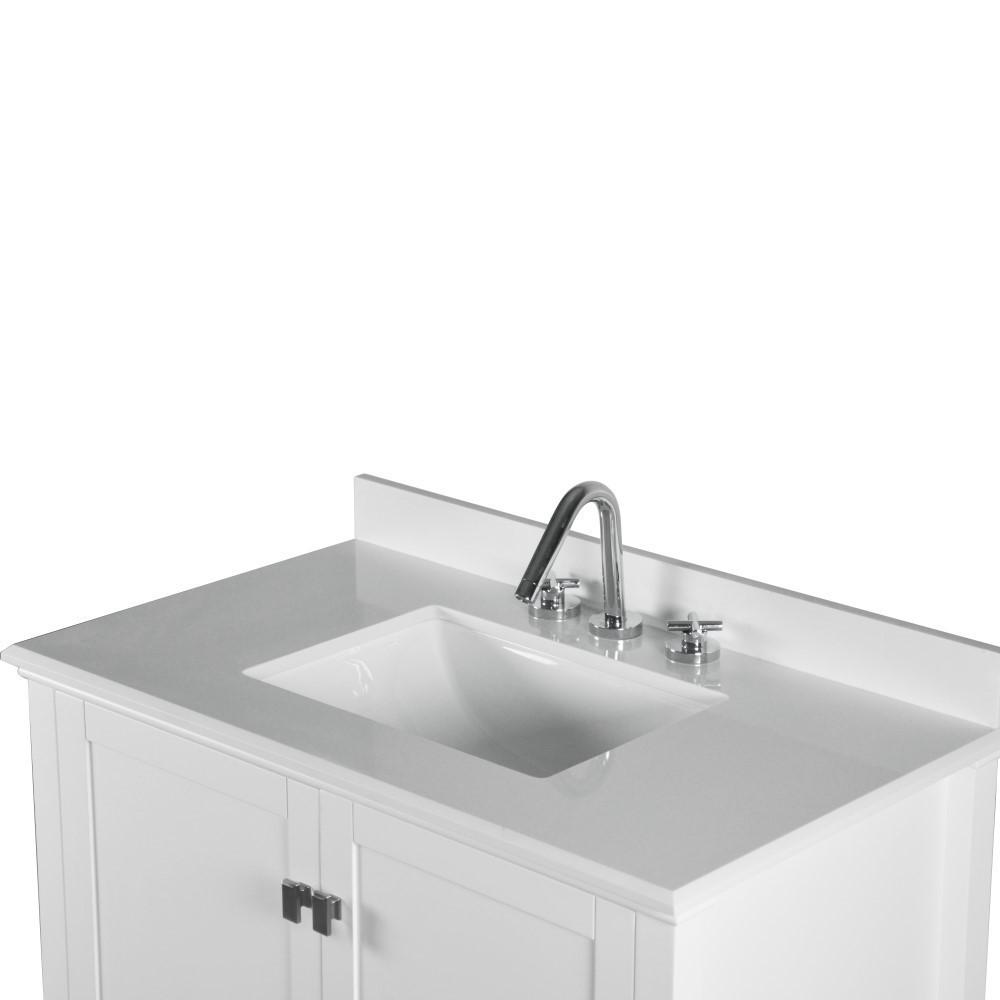 37 SINGLE VANITY IN WHITE WITH QUARTZ TOP. Picture 8