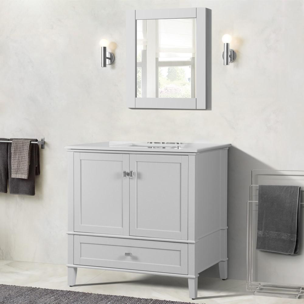 37 SINGLE VANITY IN WHITE WITH QUARTZ TOP. Picture 11