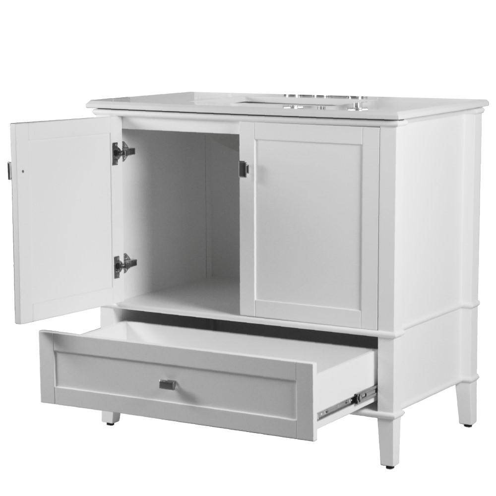 37 SINGLE VANITY IN WHITE WITH QUARTZ TOP. Picture 1