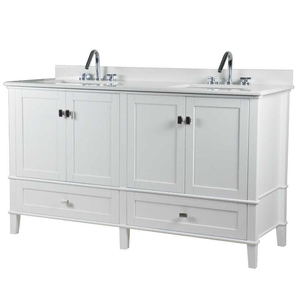 61 DOUBLE VANITY IN WHITE WITH QUARTZ TOP. Picture 3