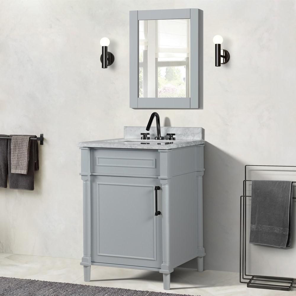 24 SINGLE VANITY IN L/GRAY WITH WHITE CARRRA MARBLE TOP. Picture 7