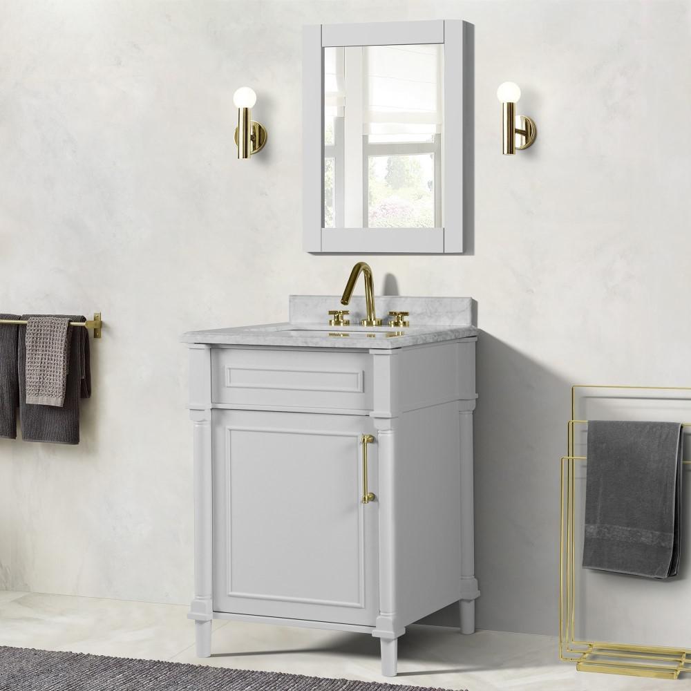24 SINGLE VANITY IN WHITE WITH WHITE CARRRA MARBLE TOP. Picture 7