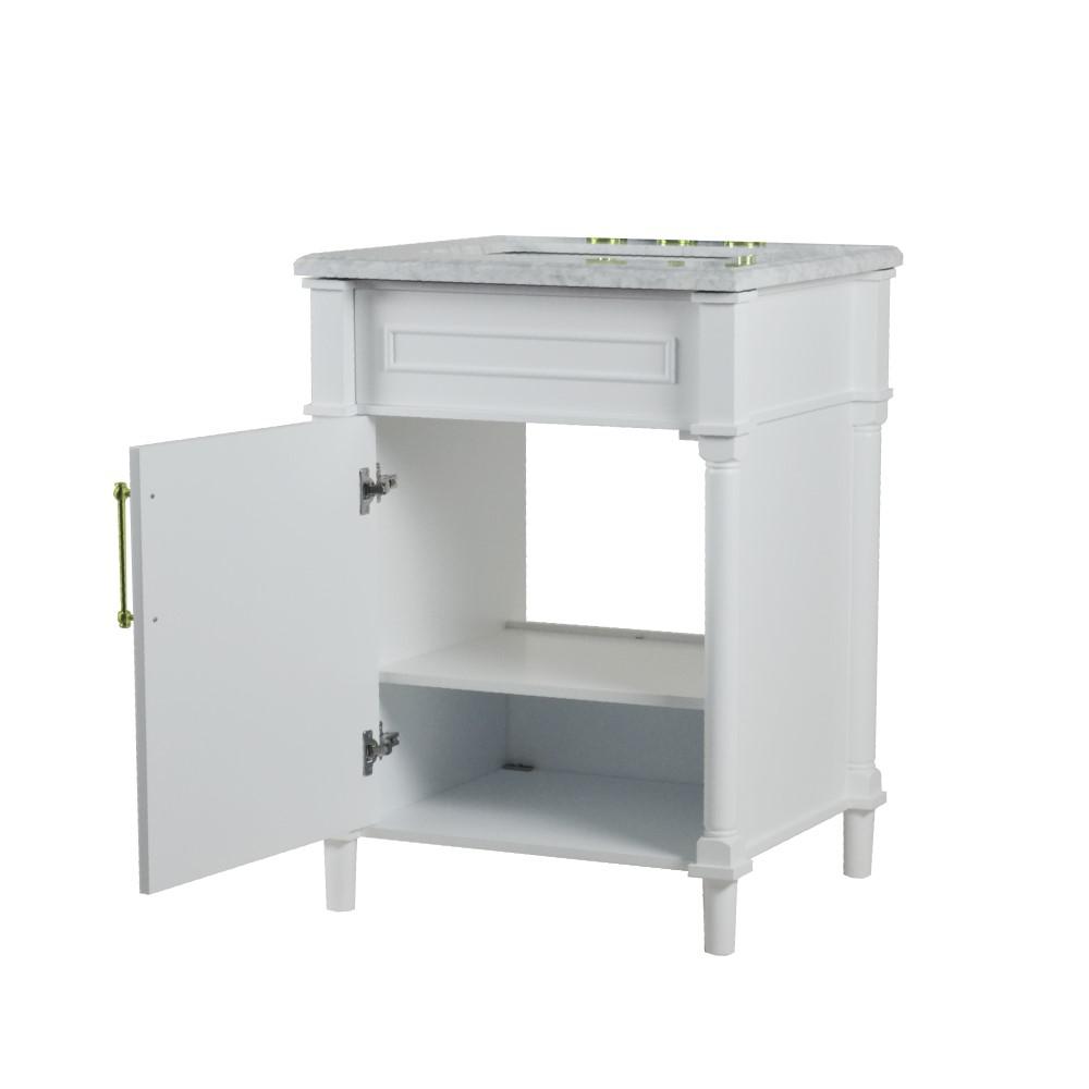24 SINGLE VANITY IN WHITE WITH WHITE CARRRA MARBLE TOP. Picture 3