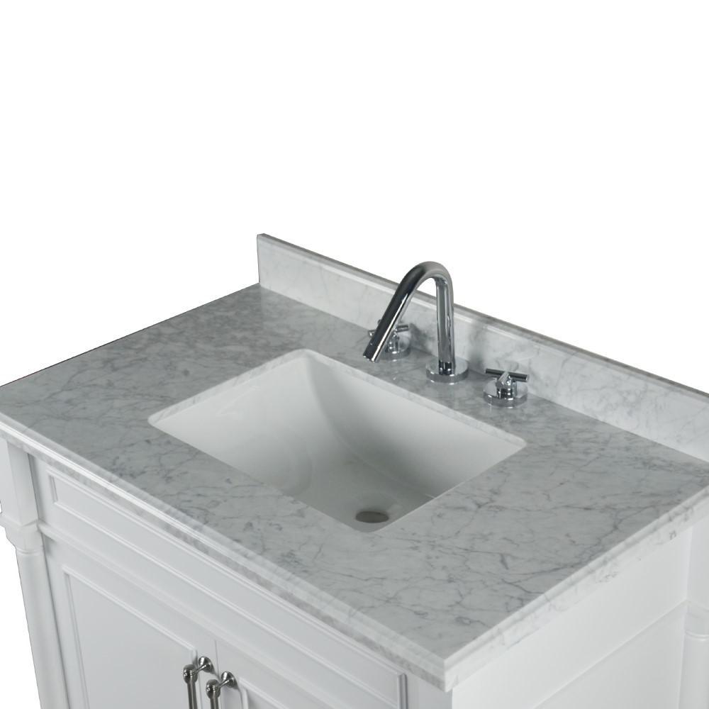 36 SINGLE VANITY IN WHITE WITH WHITE CARRRA MARBLE TOP. Picture 4
