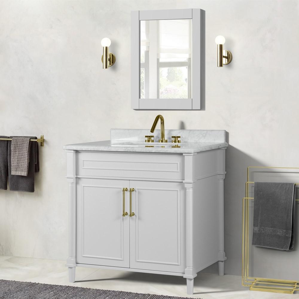 36 SINGLE VANITY IN WHITE WITH WHITE CARRRA MARBLE TOP. Picture 7