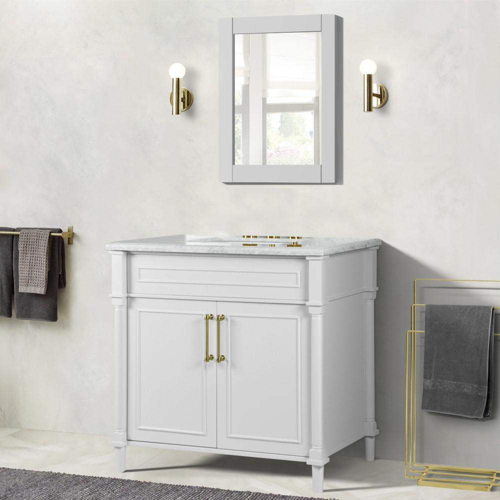 36 SINGLE VANITY IN WHITE WITH WHITE CARRRA MARBLE TOP. Picture 2